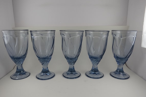 Noritake Crystal Wine Glasses, Light Blue Swirl, Set of 5, MCM