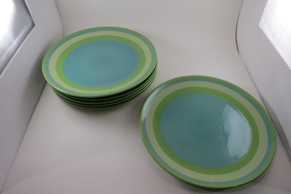 Six Vintage Gail Pittman Hand Painted Pottery 11 1/4 Inch Dinner Plates Provence