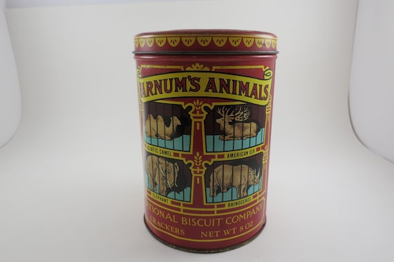 1979 Nabisco Animal Crackers Tin Container Barnum’s Animals 1914 Design Excellent Condition