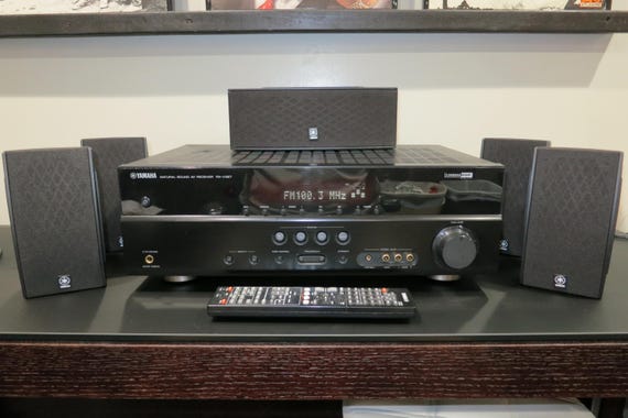 1990's Yamaha Natural Sound Stereo AV Receiver Model RX-V367 Black Works Perfect 250 Watts Original Remote Control and 5 Surround Speakers