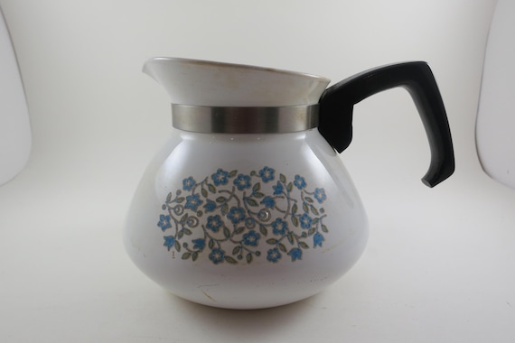 Vintage Corning Ware Tea Pot, 6 Cup Blue Heather Pattern