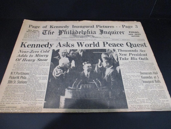 Vintage Saturday January 21 1961 Philadelphia Inquirer Kennedy Sworn In Asks World Peace Quest