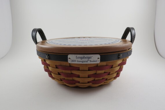 2005 Longaberger Inaugural Basket with Lid Liner Plastic Protector Tie On Excellent Condition