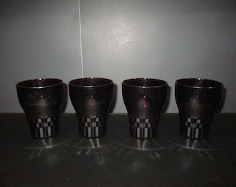 Vintage Set of Four 1950's Hocking Ruby Red Juice Glasses Windsor Pattern Excellent Condition