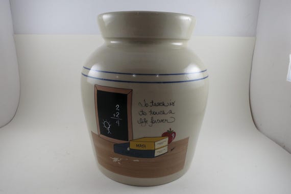 Vintage Yesteryears Pottery Marshall Texas Hand Turned Teacher Cookie Jar with Lid
