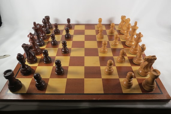 Vintage 17x17 Wooden Board Staunton Style Chess Set Ornate Carved Pieces