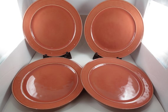 Set of Four Vintage Pottery Barn Cambria Red 11 3/4 Inch Dinner Plates