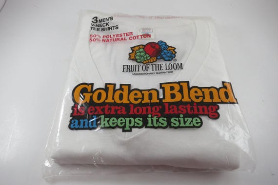 1980 Fruit of the Loom Golden Blend V-Neck T-Shirts (3 Pack, Size Small)