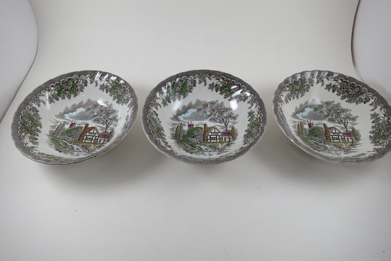 Set of 3 Vintage Franciscan The Brook 6 3/8 Inch Coupe Cereal Bowls