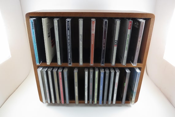 Vintage Teak CD Holder: Wall Mount or Free Standing Storage (Holds 40 Discs)