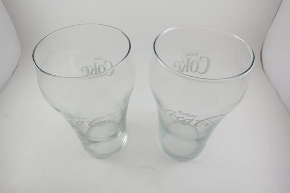 Five 1980's Extra Large Coke Coca Cola Bell Glasses 32 Ounce 7 Inches Tall Like New Condition White Lettering
