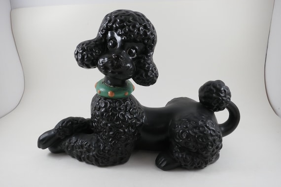 Vintage 1960's Atlantic Mold Ceramic Black Poodle Figure Kitchen Decor