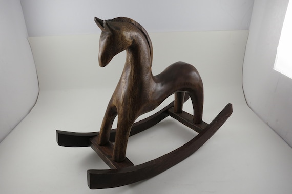 Vintage Hand Carved Wooden 12 Inch Rocking Horse