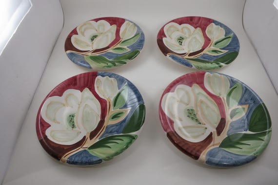 Vintage Bella Ceramica Magnolia Pattern 8 7/8 Inch Salad Plates-Set of 4