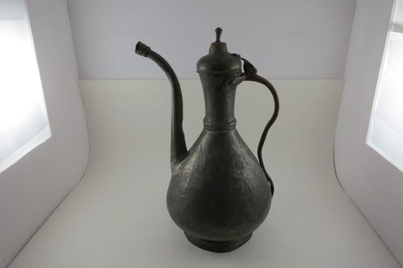 Antique Teapot with Original Lid Fancy Design Likely Turkish 13 Inches Tall