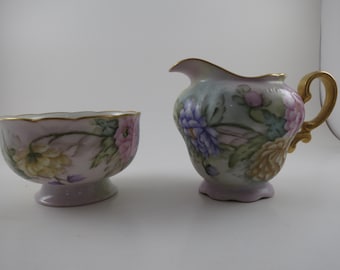 Vintage Plankenhammer Floss Bavaria Germany Hand Painted Cream and Open Sugar Set