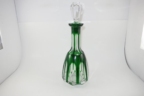Vintage Nachtmann Antika Green Cut to Clear Crystal Decanter 12 Inches