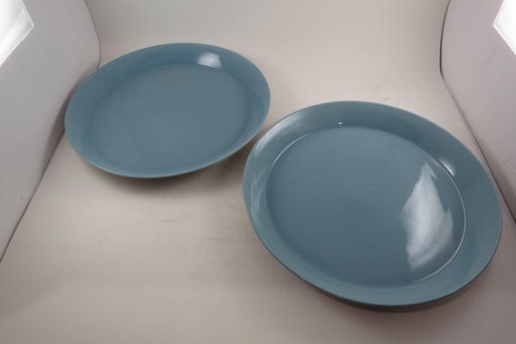 Pair of Vintage Dansk Crate Barrel Kyra Porcelain 11 Inch Dinner Plates In Teal