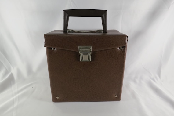 Vintage Brown Faux Leather 45 RPM Record Carrying Case with Latch and Handle