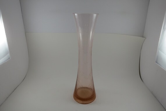 12 Inch Tall Pink Depression Bud Vase Etched 1930's Beautiful Piece Home Decor