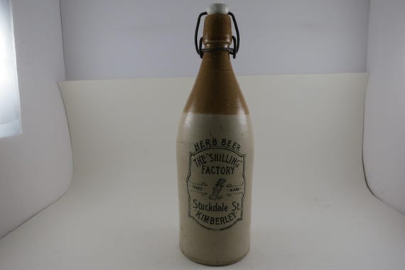Vintage Schilling Factory Herb Beer Stoneware Bottle - Kimberley Display