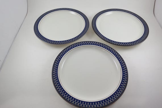 Vintage Mikasa Aztec Blue Salad Plates, Ironstone, Set of Three
