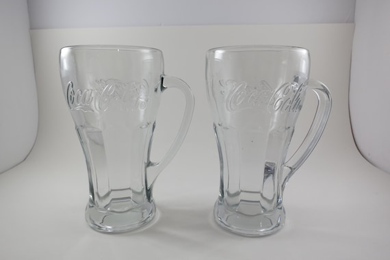 Pair of Vintage Libbey Coca Cola Heavy Embossed Handled Glasses