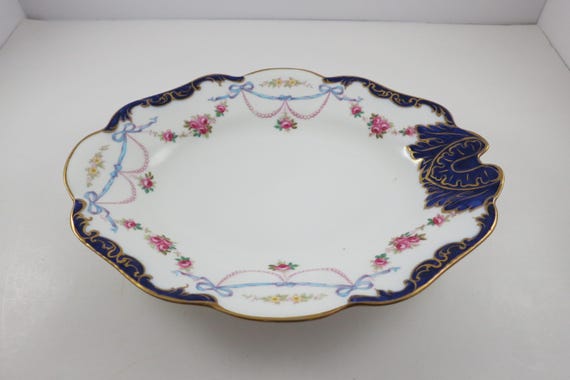 Vintage 10.5 Inch Adderley Bone China England Hand Painted Cobalt Serving Platter Excellent Condition