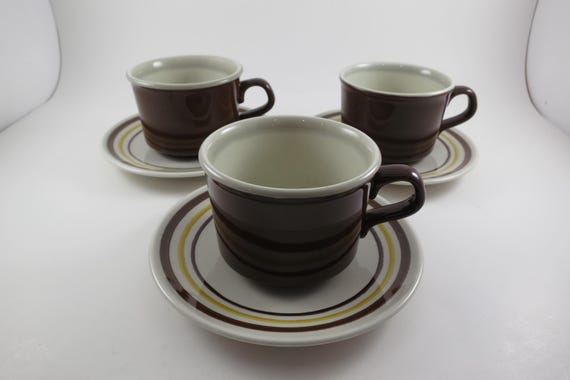 Three Vintage MCM Taylor Smith Taylor Ironstone Italiano Pattern Cup and Saucer Sets
