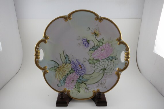 Vintage PT Bavaria Tirschenreuth 11 1/4 Inch Double Handled Charger Plate Artist Signed