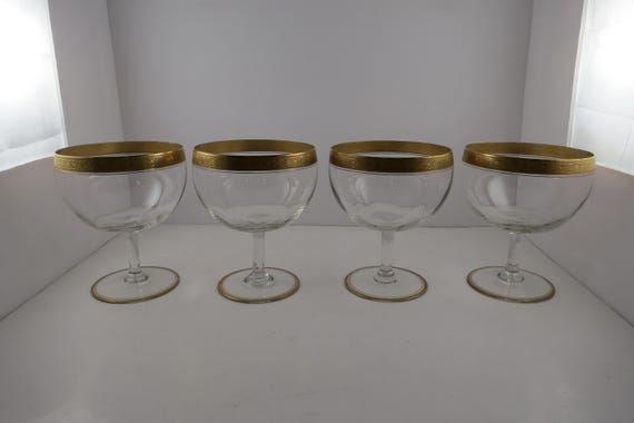 Set of Four Vintage Tiffin Franciscan Gold Rimmed Margarita Glasses 5 3/4 Inches Tall Like New Condition
