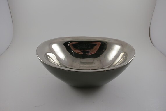 Crate and Barrel Gunmetal Nickel Oval Bowl Catch All Candy Coin 8 1/4 Inches Long Very Good Condition