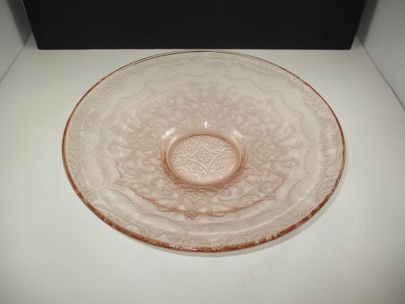 Vintage 1930's Pink Depression Glass Round 11 Inch Console Bowl Beautiful Pattern Excellent Condition