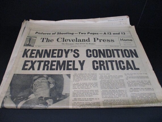 Vintage Wednesday June 5 1968 The Cleveland Press OH Robert F Kennedy Condition Extremely Critical RFK