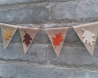 FALL LEAF BANNER - Burlap & glitter banner – Fall sign, Fall décor, Autumn banner,Thanksgiving décor, Holiday burlap banner