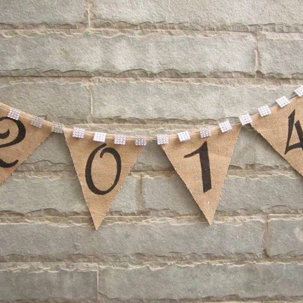 2014 Burlap Banner, New year decorations, 2014 Photo prop.