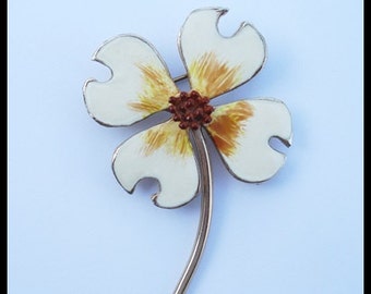 Vintage Hand Painted Enamel Dogwood Blossom Brooch