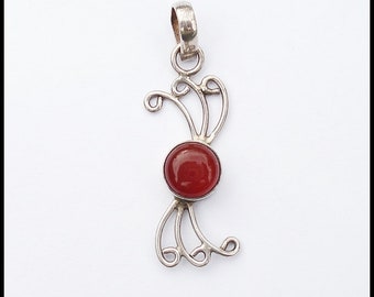 Vintage modernistische sterling zilveren en carneool hanger