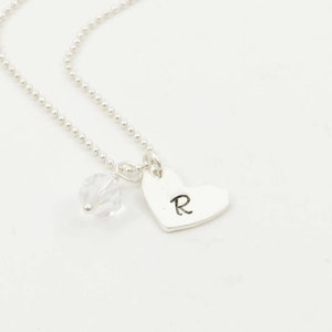 Heart and Birthstone Necklace With Initial, Sterling Silver Monogram Necklace, Layering Necklace, Gift for Daughter image 2