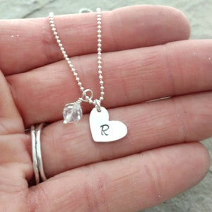 Heart and Birthstone Necklace With Initial, Sterling Silver Monogram Necklace, Layering Necklace, Gift for Daughter image 1