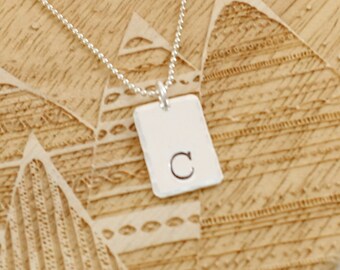 Initial Necklace, Hand Stamped Rectangular Custom Monogram Necklace, Sterling Silver Layering Necklace, Personalized Gift for Birthday