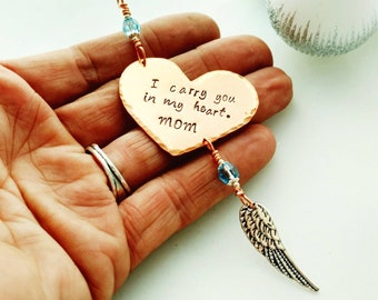 Te llevo en mi corazón adorno de recuerdo con ala de ángel y piedra de nacimiento