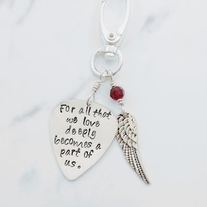 Guitar Pick Remembrance Keychain, Memorial for Guitar Player, Hand Stamped Gift for Loss of Loved One, Music Tribute, Grief, Bereavement