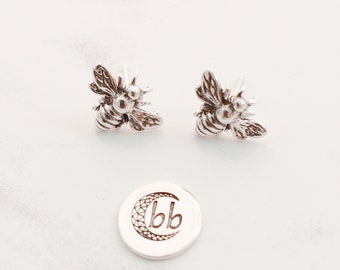 Handcrafted Honeybee Studs, Sterling Silver, Bee Keeper Gift, Artisan Made Bee Earrings, Christmas Gift