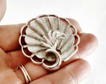Vintage Monet Silver Toned Seashell Brooch, Marked, Silver Shell Pin, Estate JewelryJewelry