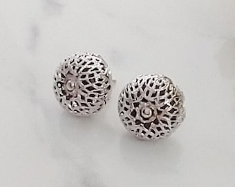 Vintage Monet Silver Toned Open Work Filagree Stud Earrings, Excellent Condition, Signed Monet, 1960's