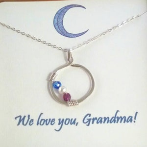 Circle Necklace with 1 to 6 Birthstones, Custom Sterling Silver Mom Necklace, Personalized Grandma Necklace, Family Necklace, Children 画像 2