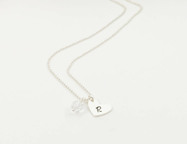 Heart and Birthstone Necklace With Initial, Sterling Silver Monogram Necklace, Layering Necklace, Gift for Daughter image 2