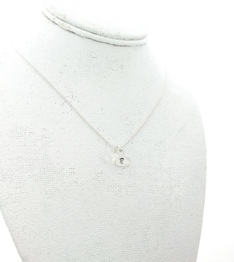 Heart and Birthstone Necklace With Initial, Sterling Silver Monogram Necklace, Layering Necklace, Gift for Daughter image 4