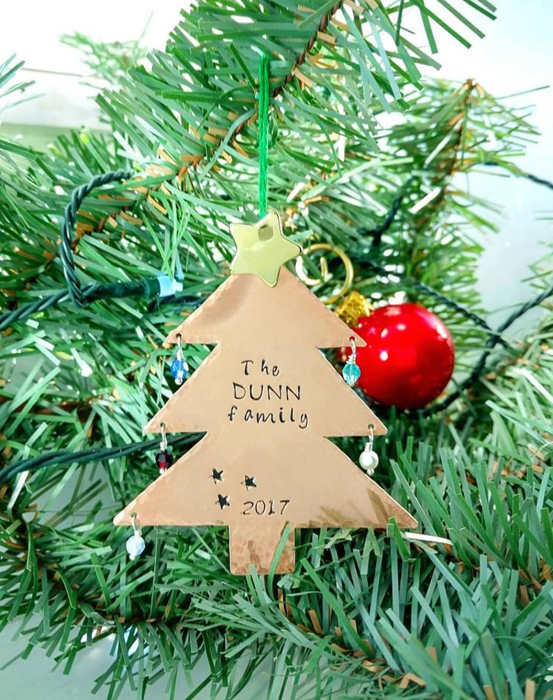Personalized Christmas Tree /& Birthstone Charm Silver Aluminum Handmade Ornament